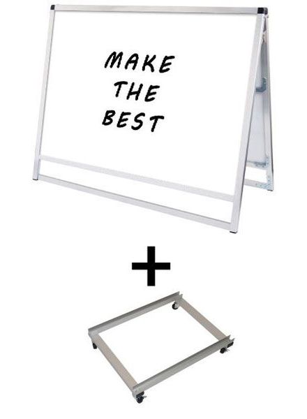 常磐精工 マーカースタンド バリウススタンド看板 ホワイトボード B1横ロウ両面 アームキャスターセット VASKWB-B1YLR-KSET|【店舗用品】