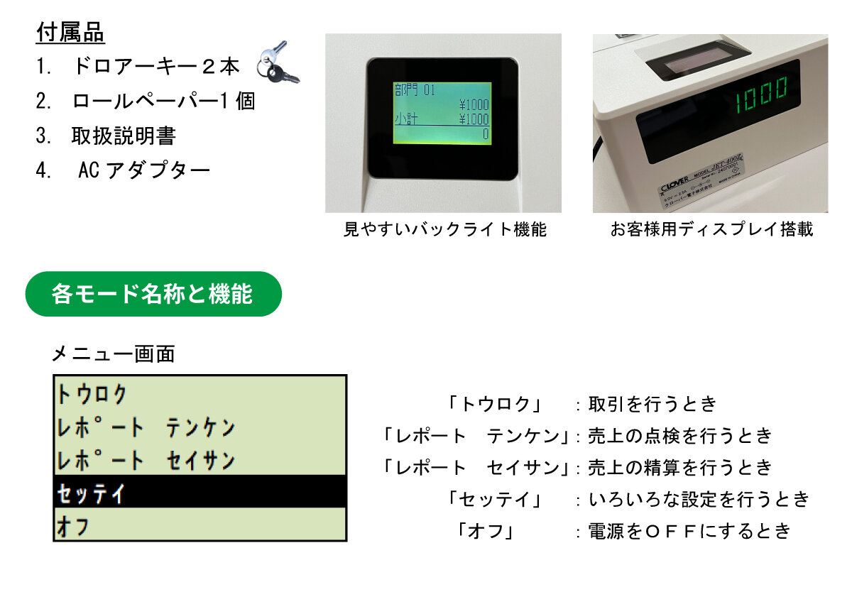 USENレジスター　軽減税率対応　感熱紙　人気コンパクト型　624443 楽天市場】レジスター クローバー電子 JET-400Z 感熱紙タイプ 小型