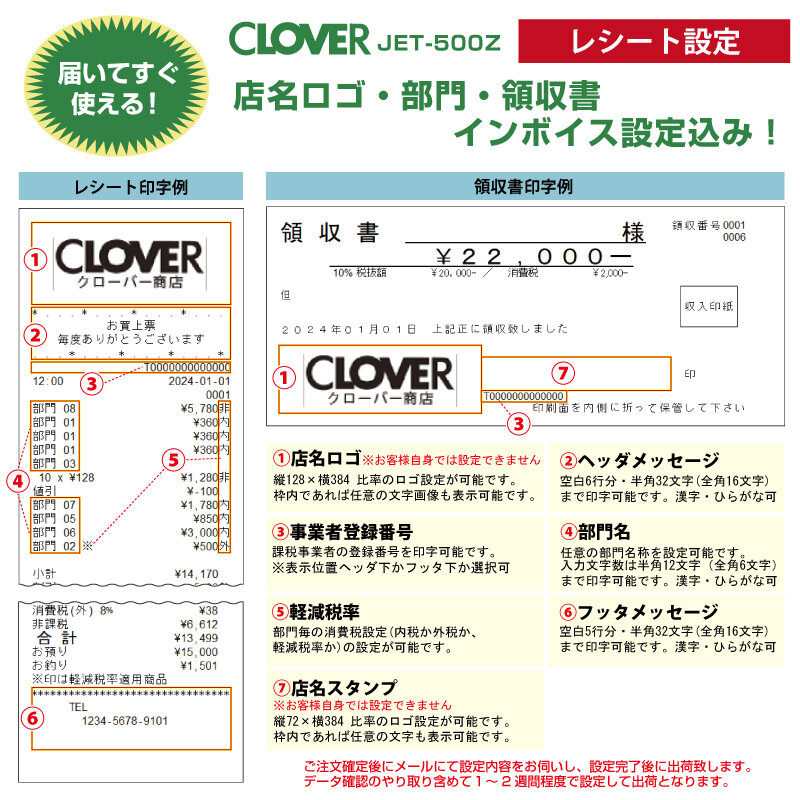 店名・部門設定込み】レジスター クローバー電子 JET-500Z 感熱紙