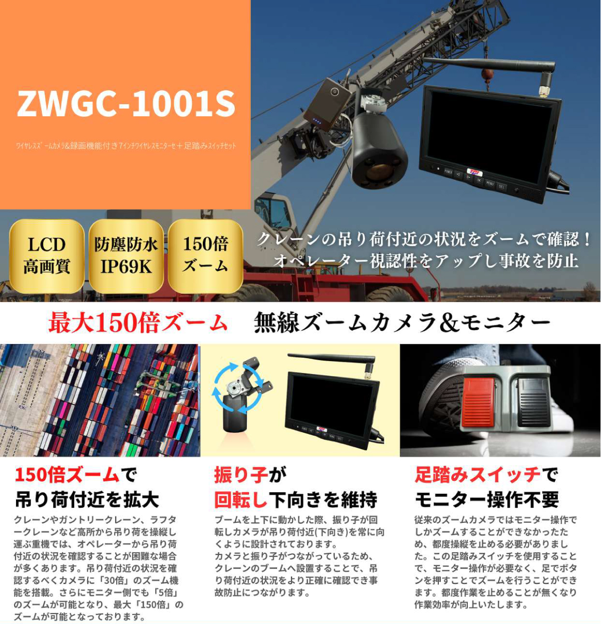クレーン用無線150倍ズームカメラ&モニター