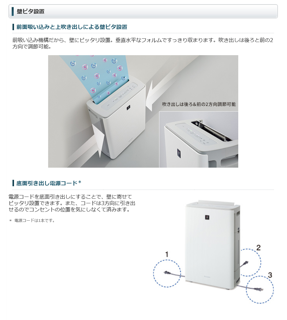 日本機器通販 / シャープ 床置き型プラズマクラスター加湿空気清浄機 KC-M50B-W