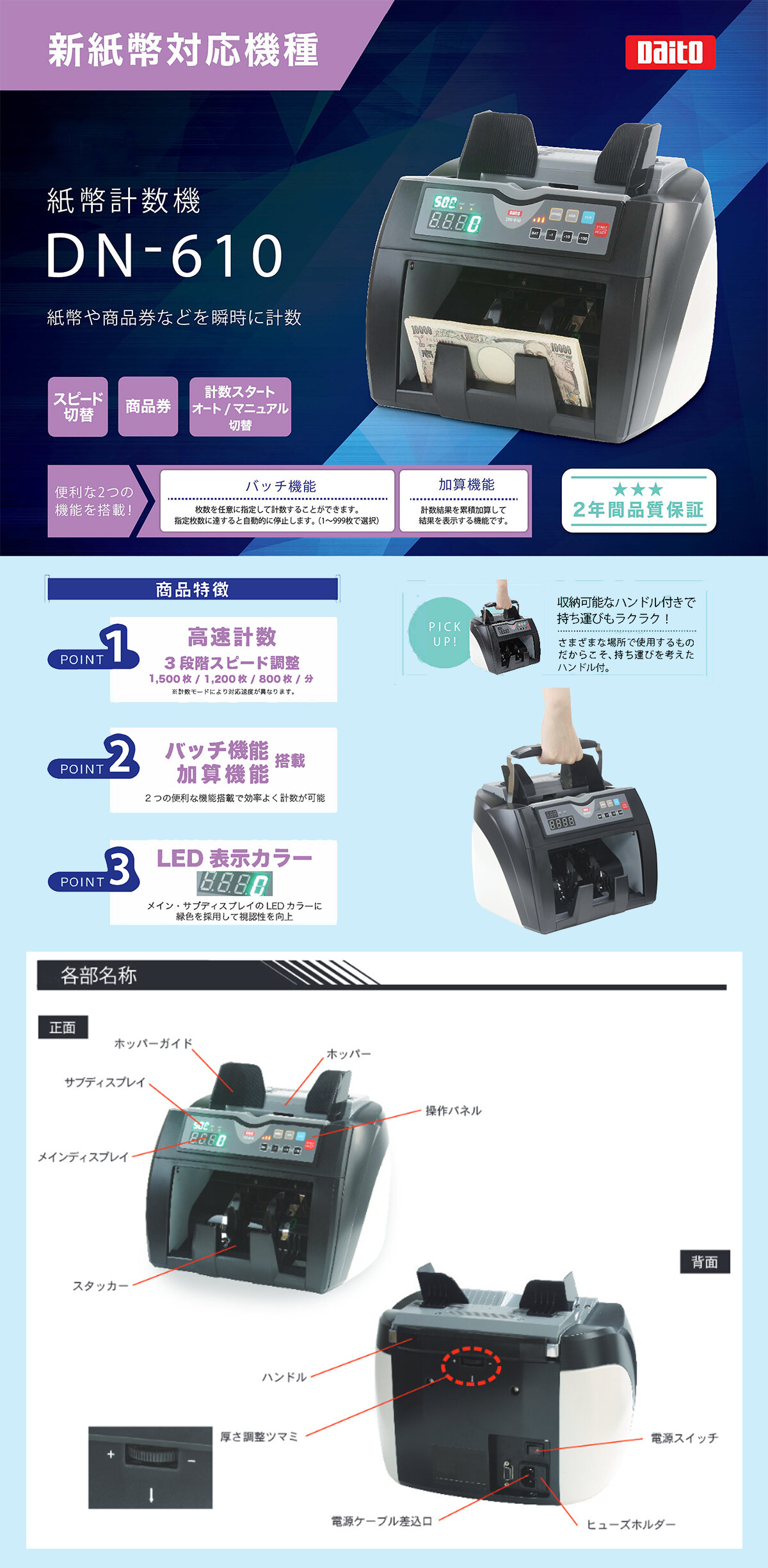 ダイト 紙幣計数機 DN-610 の商品ページ｜日本機器通販