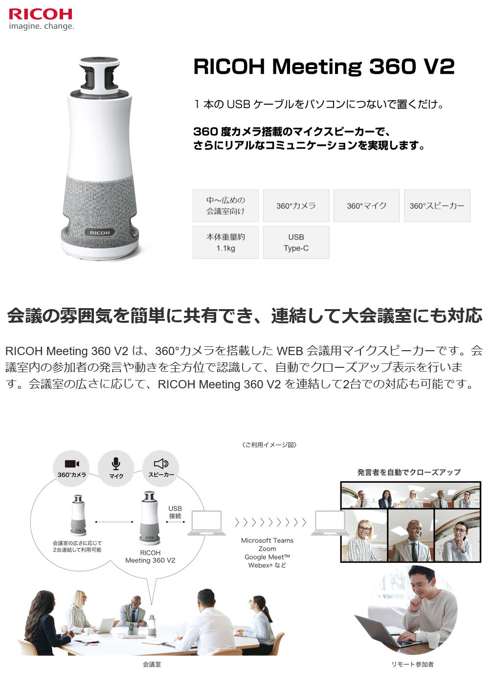 リコー RICOH Meeting 360 V2 (WEB会議デバイス) 1年保証モデル
